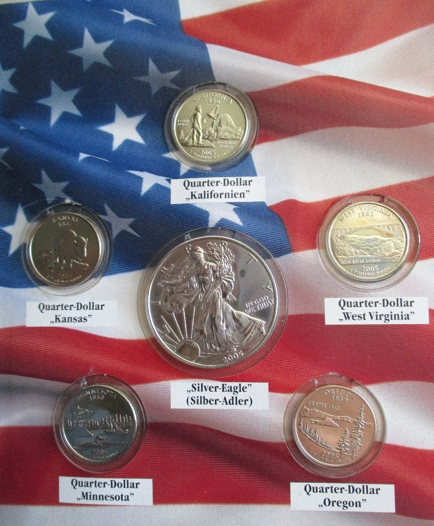 1-2005-U.S.A. 1$ Zilveren Eagle/Adelaar+ 5x ¼ Dollars-landen, Verzenden, Overige landen