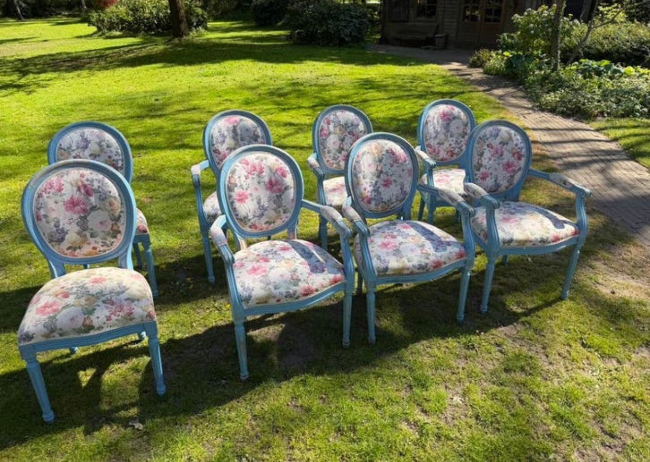 8 italiaanse kleurrijke stoelen, Ophalen, Gebruikt, Kunststof