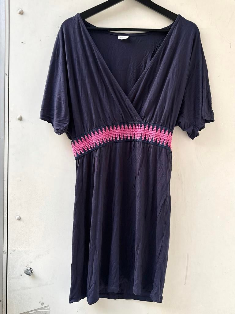 Lascana zomerjurk donkerblauw roze viscose M 38, Kleding | Dames, Jurken, Maat 38/40 (M), Blauw, Ophalen of Verzenden, Gedragen