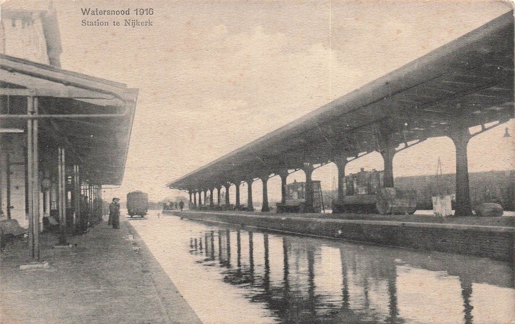 JO1043 Nijkerk Station Watersnood 1916, Verzenden, Voor 1920, Gelopen, Gelderland