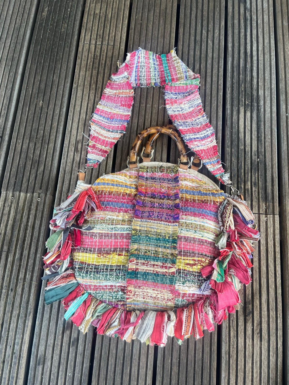 Regenboog Strandtas met Ritsen bamboe handvatten, Ophalen of Verzenden, Zo goed als nieuw, Overige kleuren, Shopper