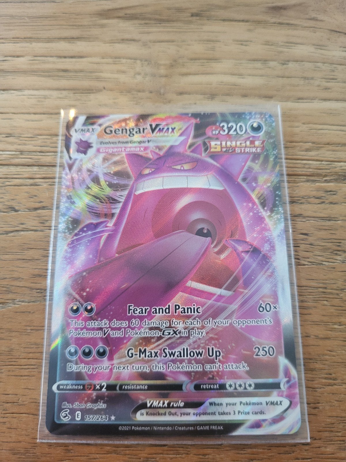 Gengar VMAX Gigantamax 157/264 Fusion Strike Pokémon Kaart, Ophalen of Verzenden, Zo goed als nieuw, Losse kaart, Foil