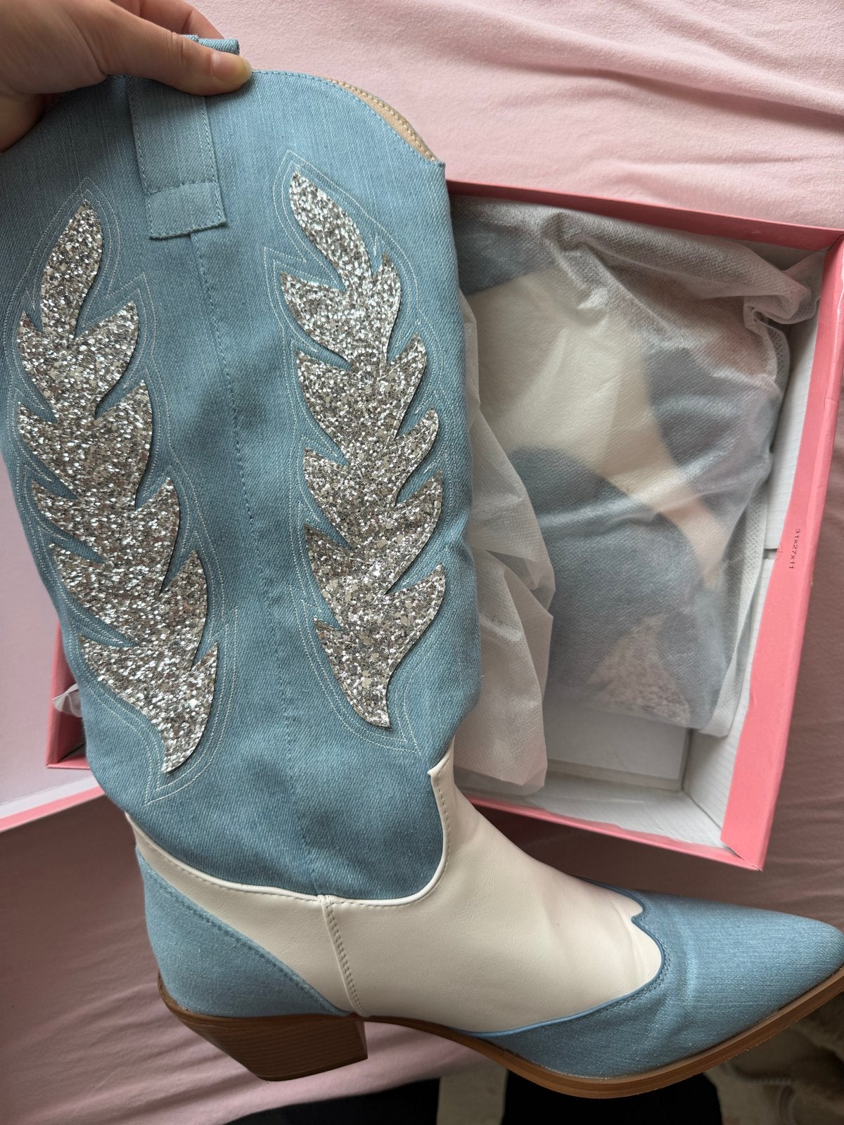 Cowboylaarzen met glitterdetails - Zo goed als nieuw, Ophalen of Verzenden, Zo goed als nieuw, Blauw, Hoge laarzen