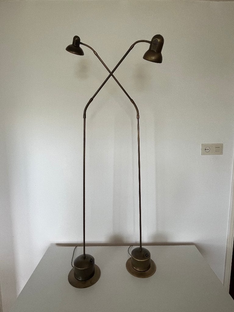 2 staande lampen 127 cm hoog, brons van kleur, Ophalen of Verzenden, Zo goed als nieuw, Metaal, 150 tot 200 cm