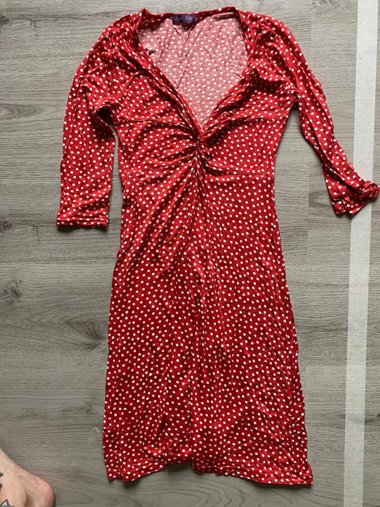 Sugar Lips Rode Jurk met Polka Dots - Maat M, Maat 38/40 (M), Ophalen of Verzenden, Knielengte, Gedragen