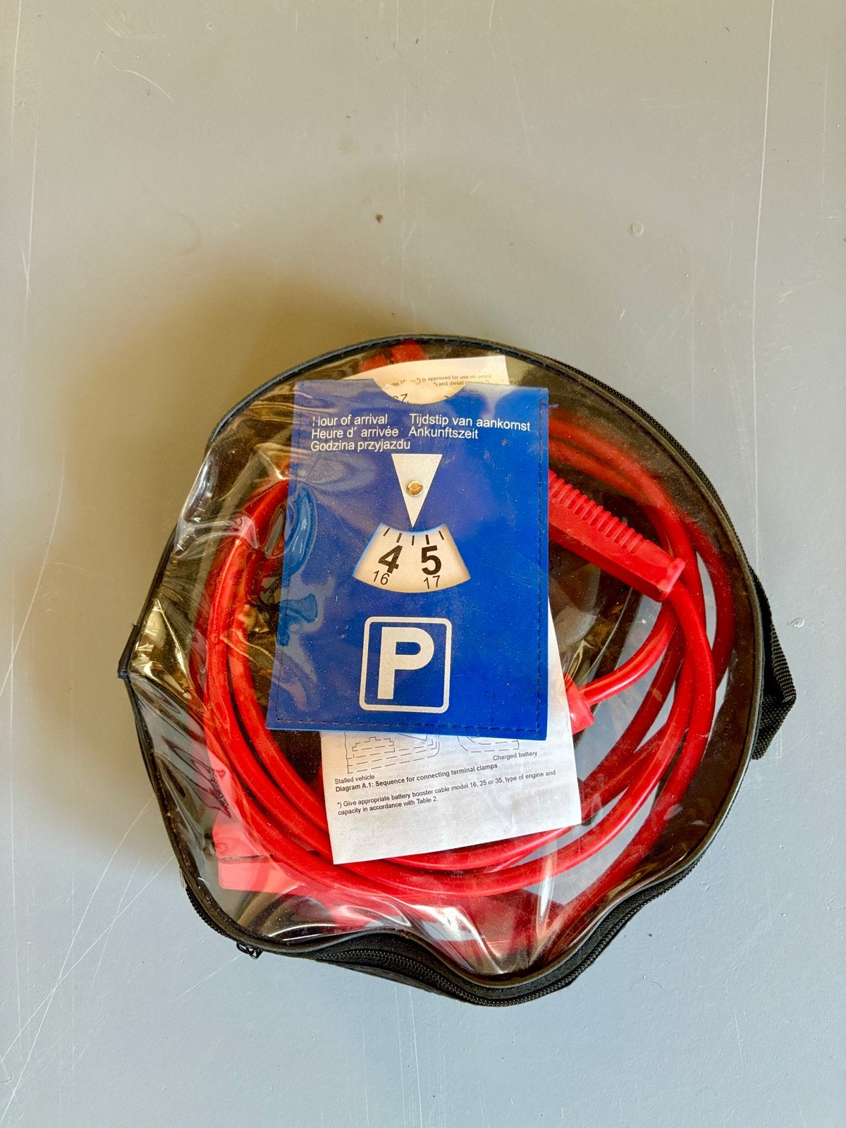 Startkabels met parkeerschijf in handige tas, Auto diversen, Ophalen, Zo goed als nieuw
