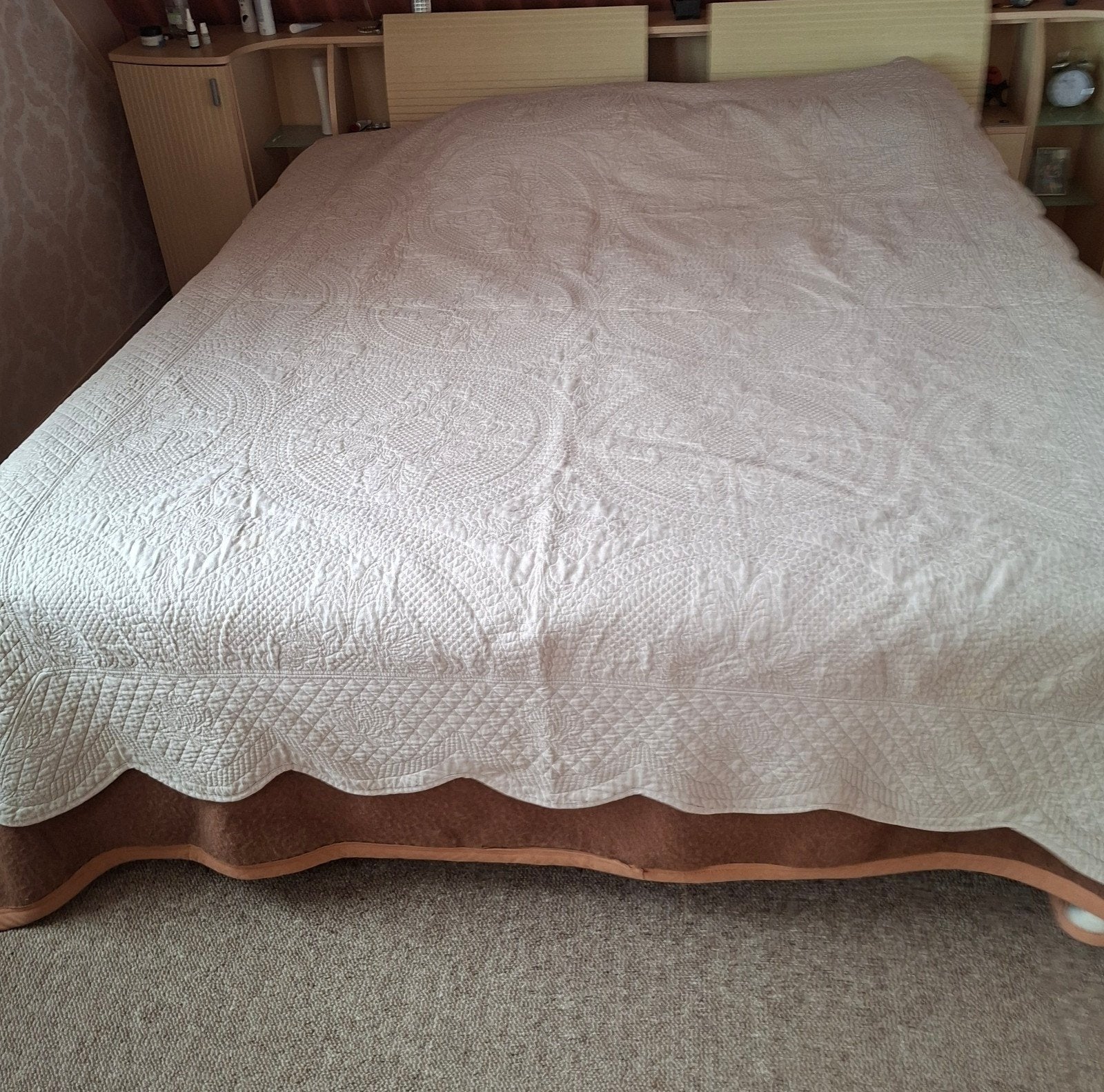 Mooie sprei van 100% katoen, Peacock Aalsmeer, Beige, Katoen, Tweepersoons, Ophalen of Verzenden