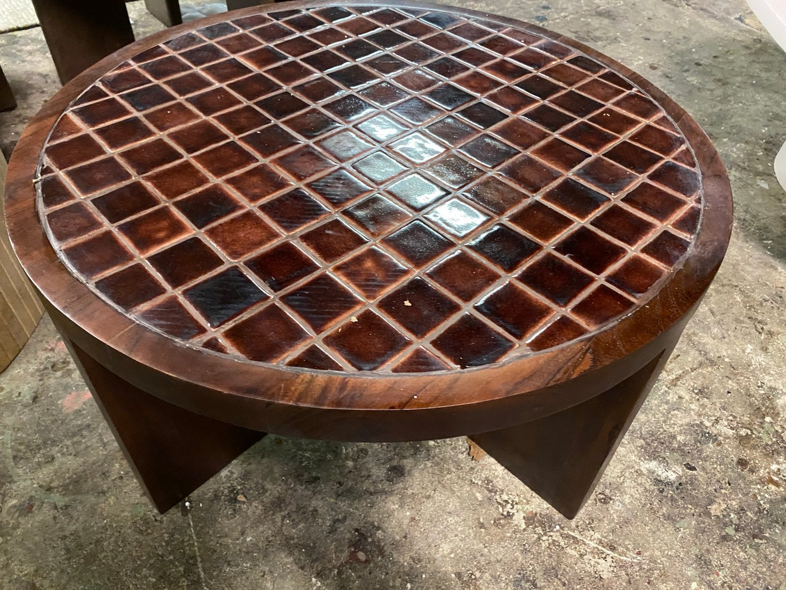 Salontafel Tiledup 80cm Mangohout met Kleine Tegeltjes, Ophalen, 50 tot 100 cm, Rond, Nieuw