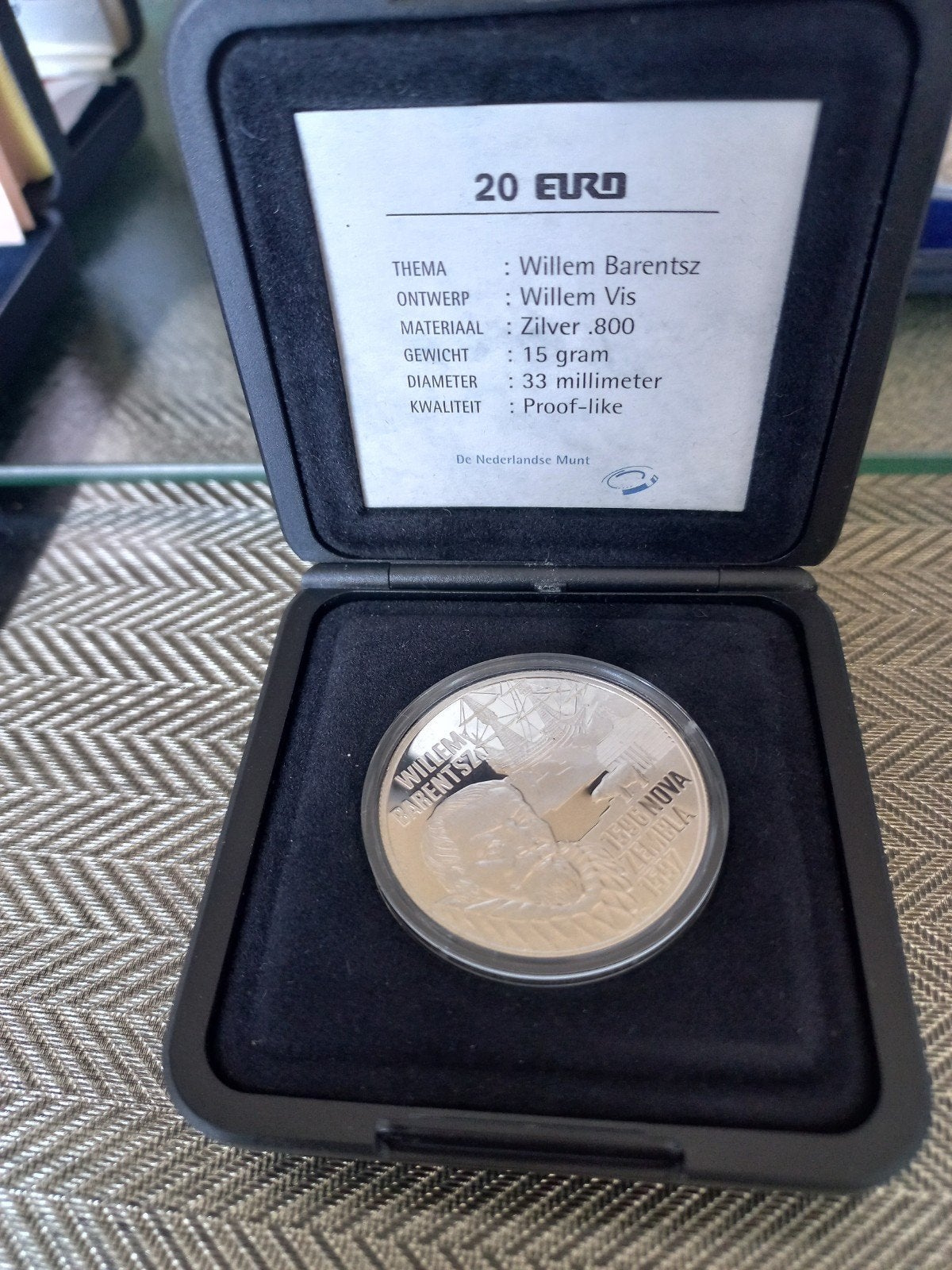 Zilveren 20 Euro Willem Barentsz munt - Proof-like, Ophalen of Verzenden, Euro's, Losse munt, Zilver