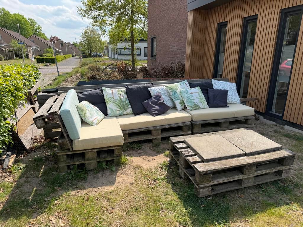 Palletbank kussens, Tuin en Terras, Tuinsets en Loungesets, Ophalen, 5 zitplaatsen, Gebruikt, Loungeset