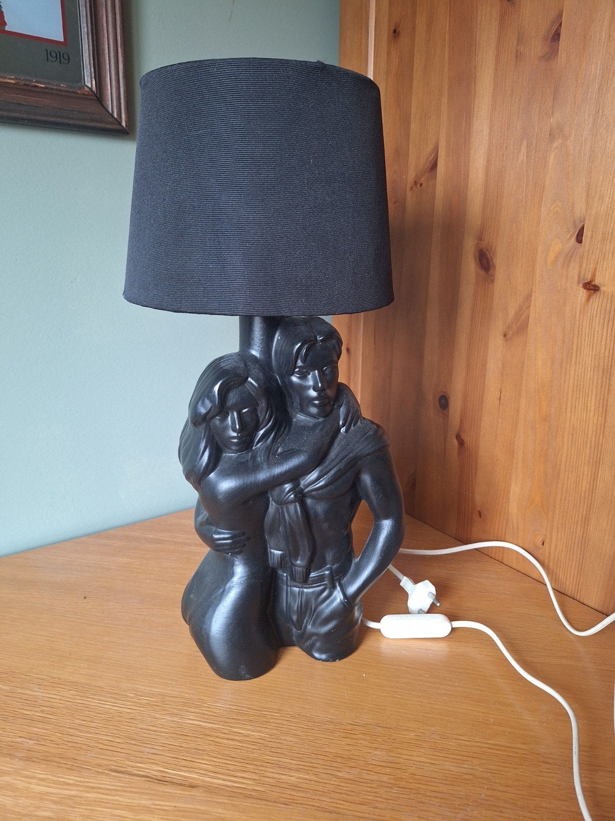 mooie jaren 80 tafel  lamp man en vrouw zwart, Zwart, Ophalen