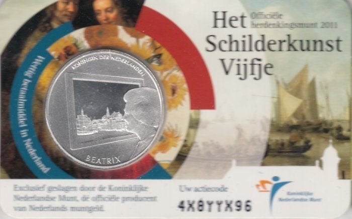 Nederland 5 euro Schilderkunst Vijfje 2011 in coincard, Ophalen of Verzenden, Koningin Beatrix, Euro's, Setje