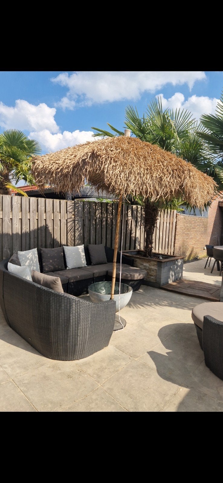 bamboe parasol en bananen bladeren, Ophalen, 2 tot 3 meter, Stokparasol