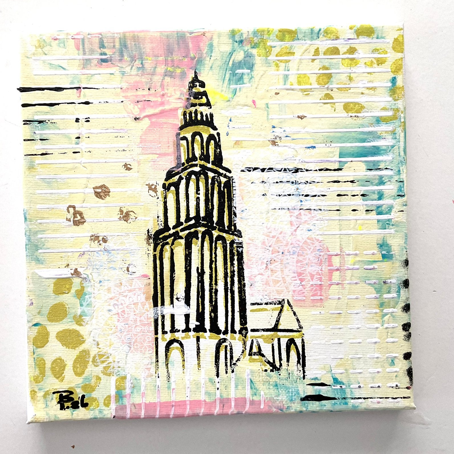Martinitoren, 20x20 cm, acryl op doek, Verzenden, Zo goed als nieuw