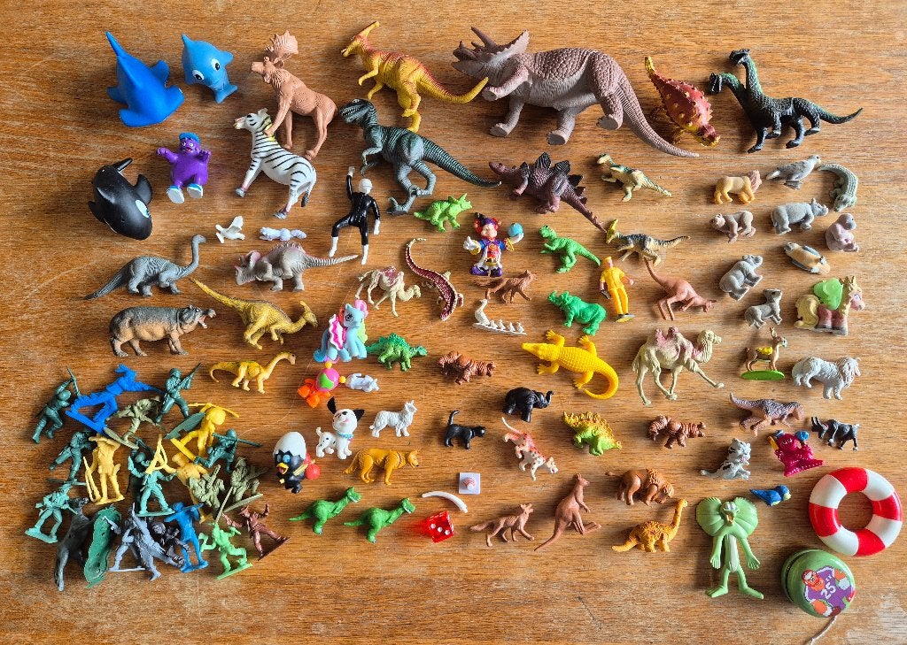 Vintage speelgoed poppetjes (voornamelijk dieren)., Ophalen, Gebruikt