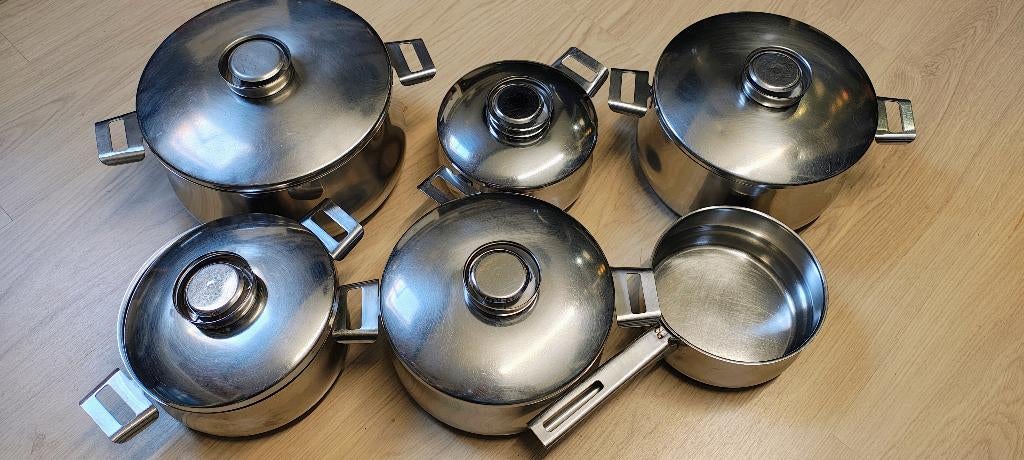 RVS 6 delig panneset, Ophalen, Gebruikt, Keramische plaat, Pannenset