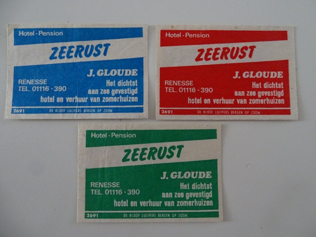 Hotel Pension   ZEERUST   RENESSE, Verzenden, Luciferdoosjes of -merken