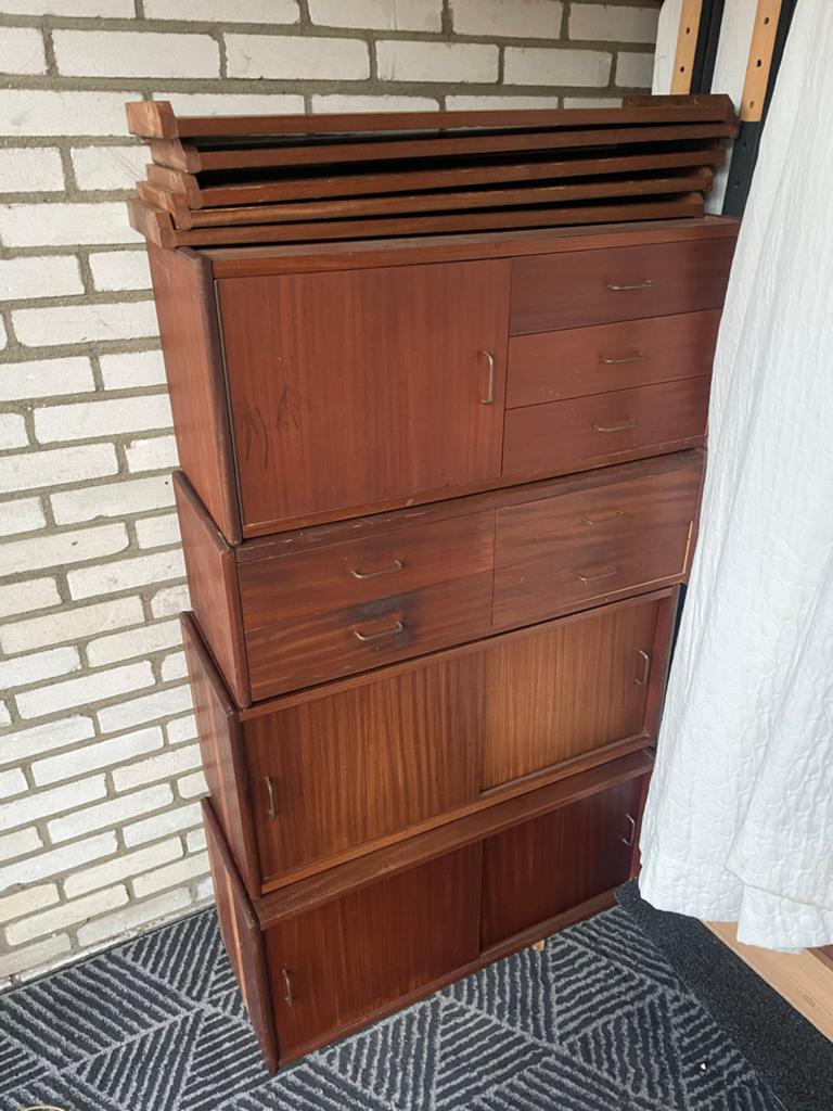 Vintage modulaire Simpla Lux wandkast, Ophalen, Teakhout, Zo goed als nieuw, Minder dan 100 cm