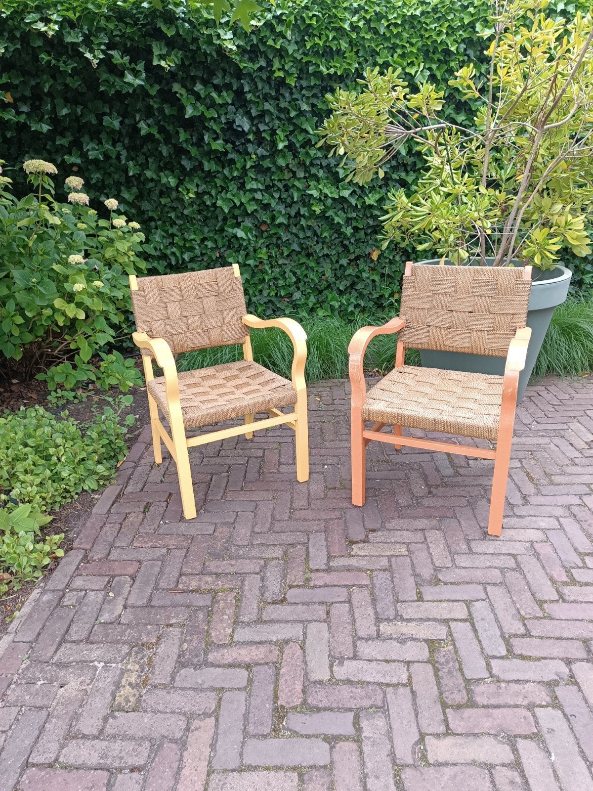 Fauteuils hout en touw vintage jaren 50, Gebruikt, Minder dan 75 cm, Ophalen of Verzenden, 50 tot 75 cm