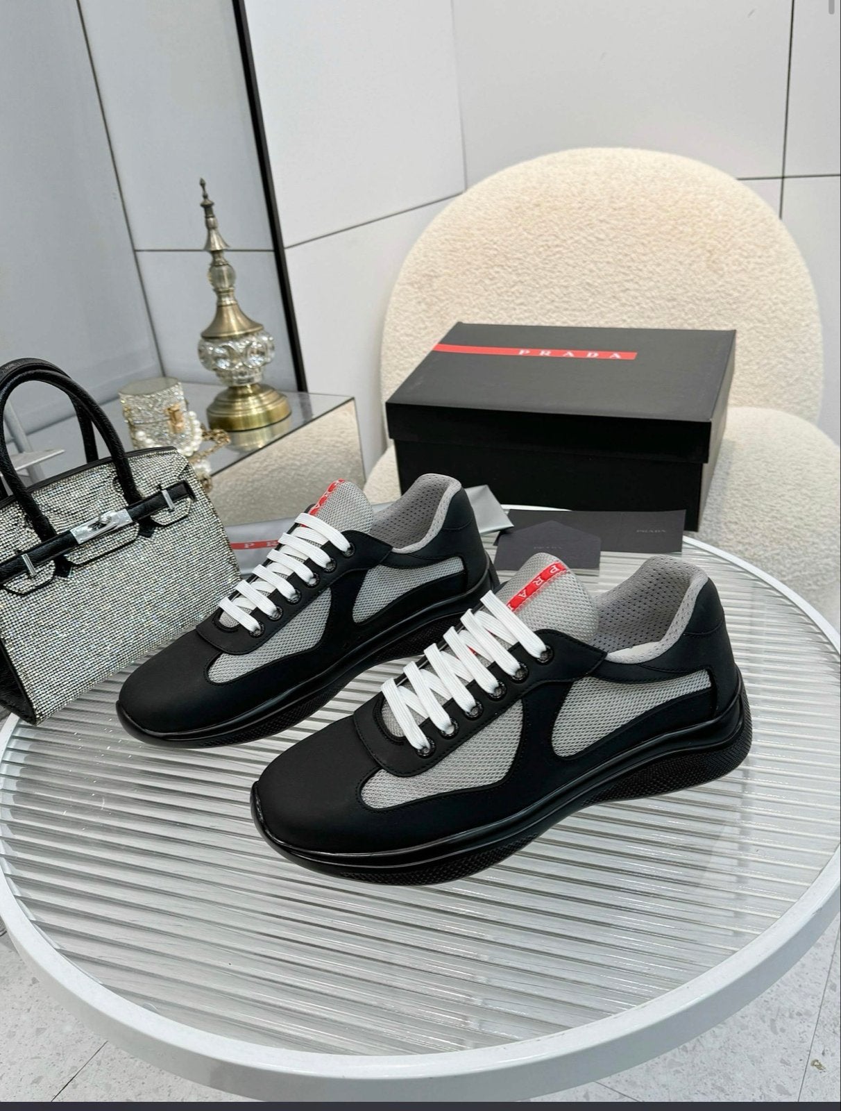Prada Sneakers Zwart/Grijs -, Verzenden, Zo goed als nieuw, Zwart, Sneakers of Gympen
