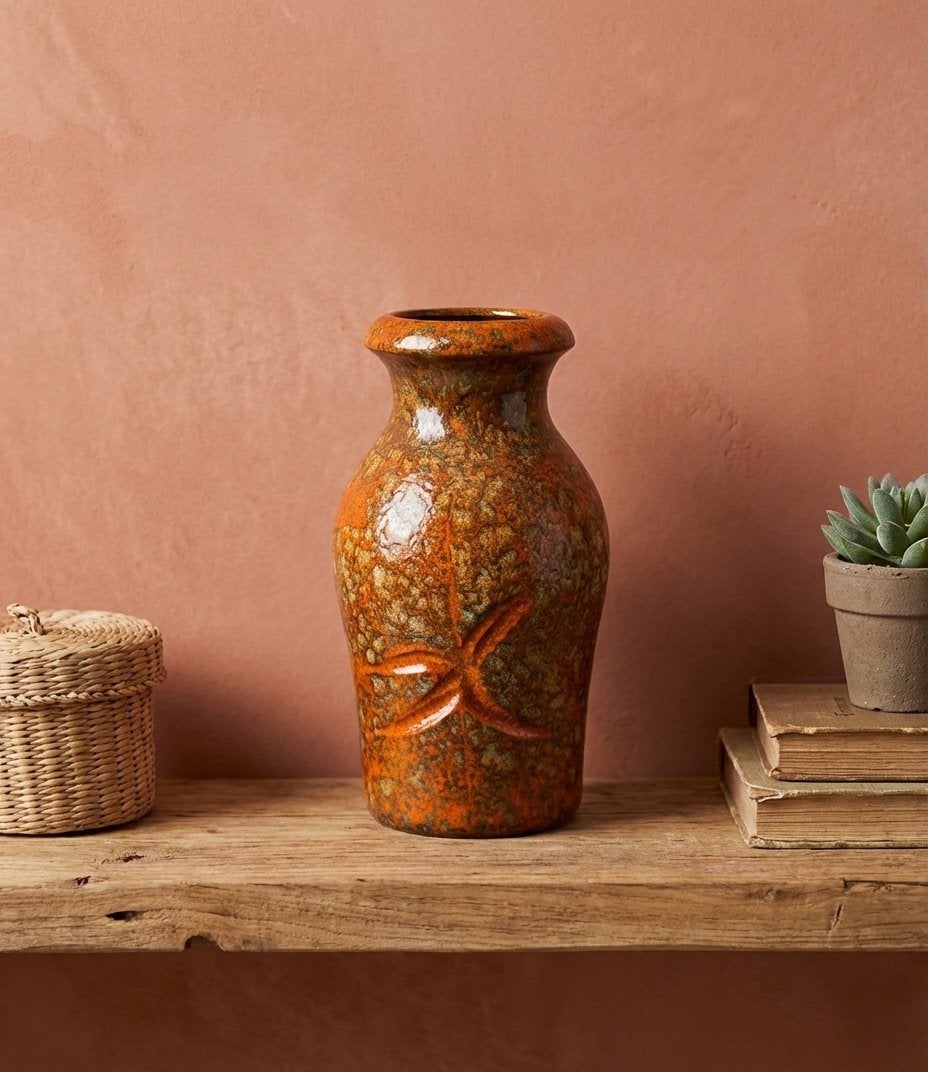 Vintage Scheurich vaas (HKliving stijl), Huis en Inrichting, Woonaccessoires | Vazen, Oranje, Ophalen of Verzenden, Zo goed als nieuw