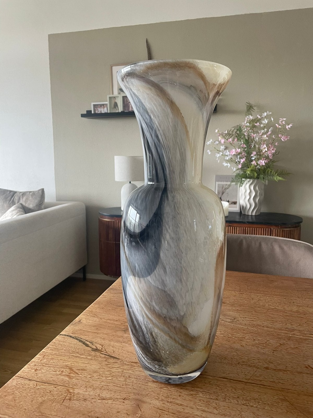 Glazen vaas design €20.00, Overige kleuren, Ophalen of Verzenden, Minder dan 50 cm, Glas