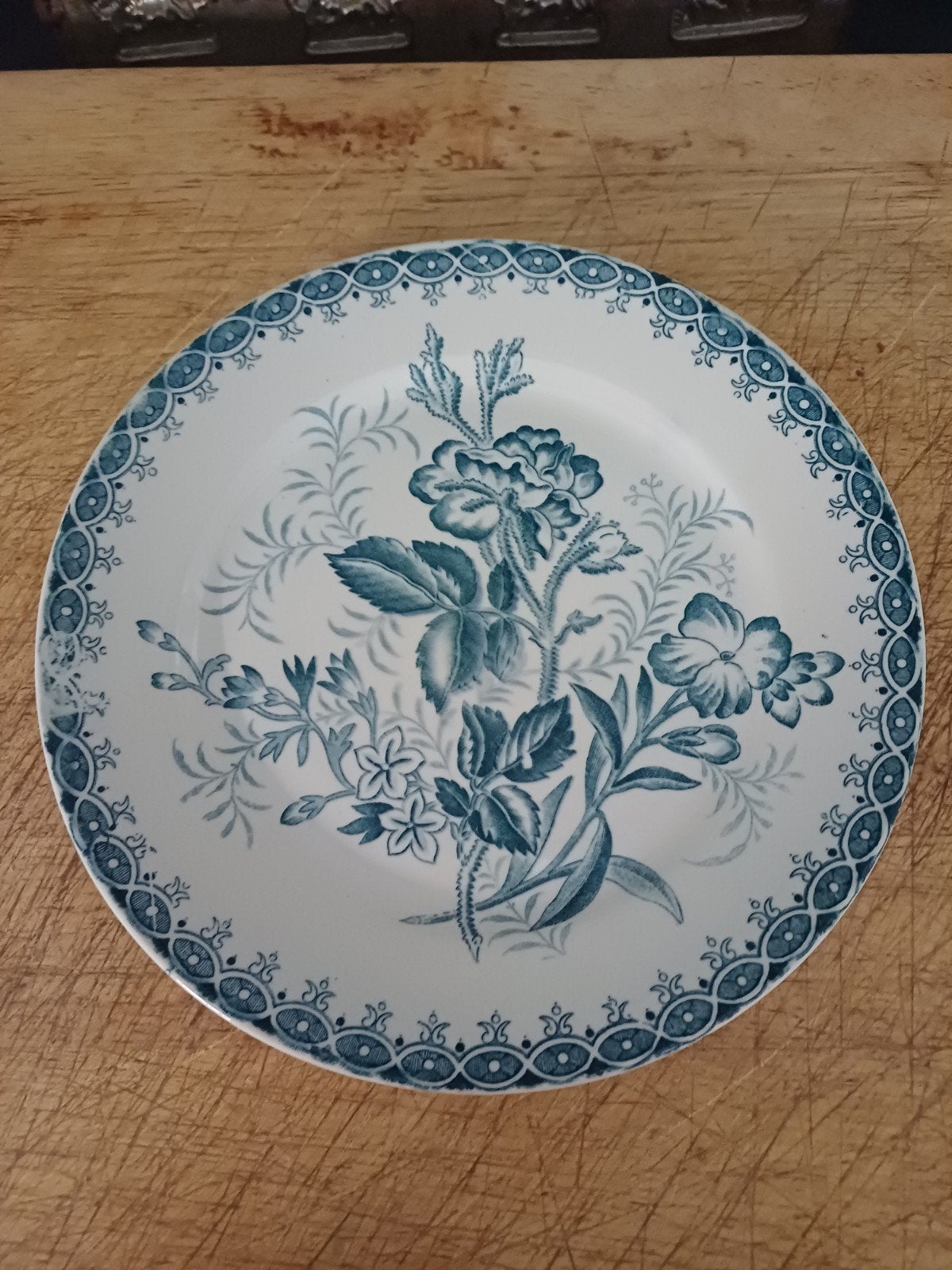Prachtig antiek Bord van het oude BF decor Giroflee petrol, Verzenden