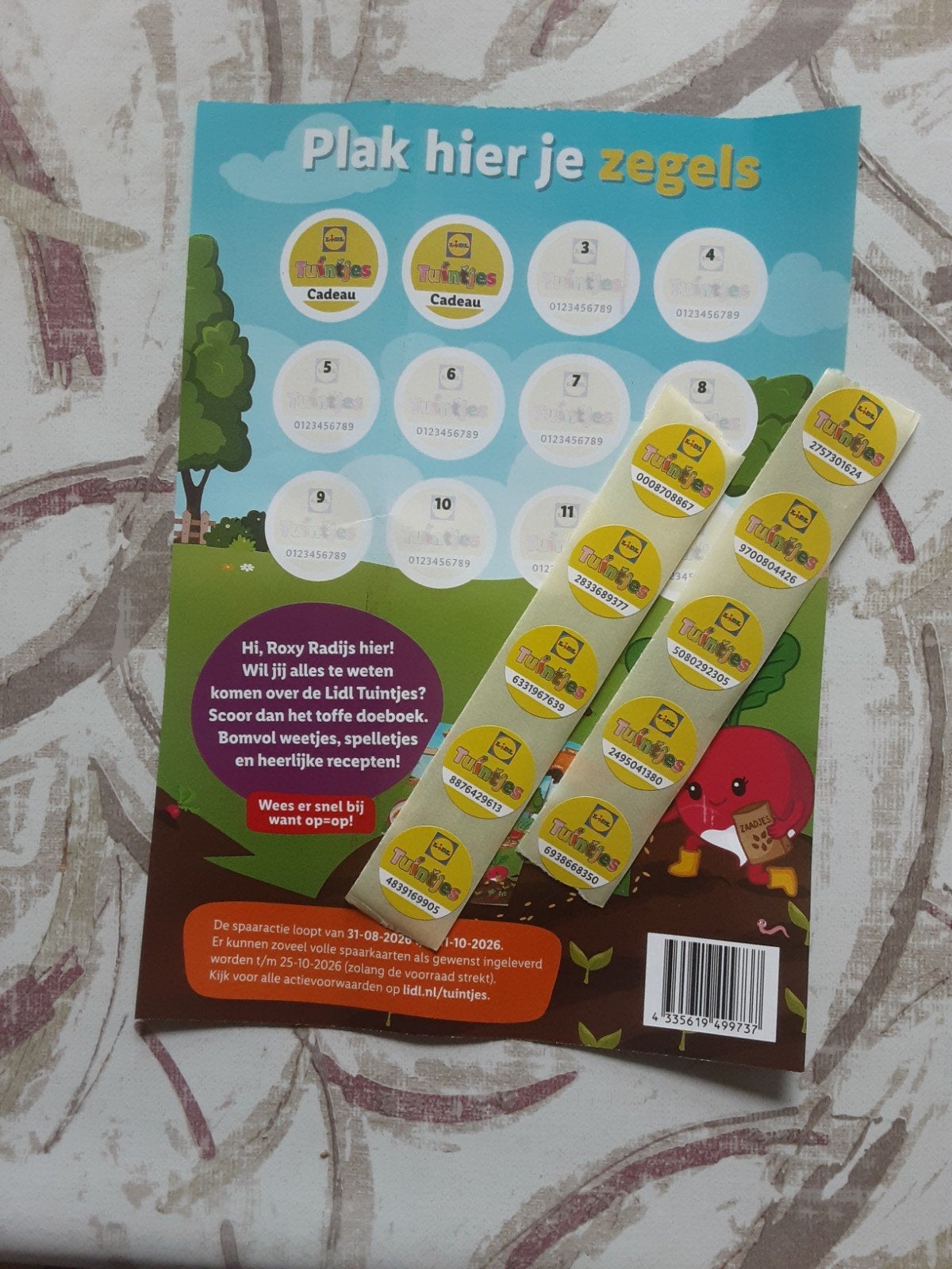 tuintjeszegel van lidl , 10 stuks met spaarkaart., Ophalen