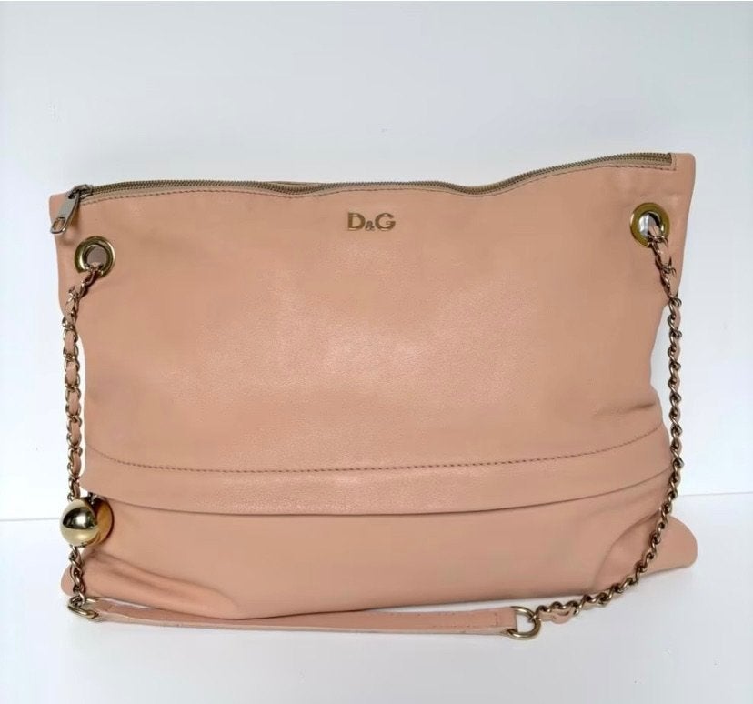 D&G DOLCE & GABBANA zalm roze leer bag tas, Ophalen of Verzenden, Zo goed als nieuw, Roze, Schoudertasje