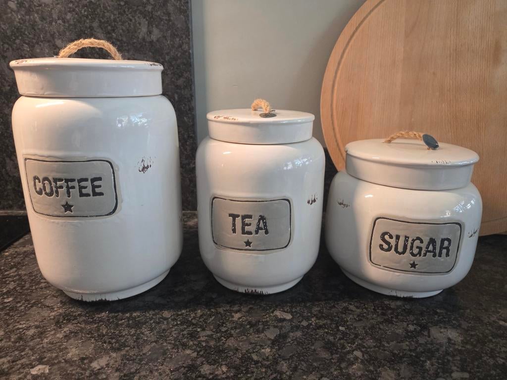 Riverdale voorraadpotten set van 3 - Coffee, Tea, Sugar, Ophalen, Nieuw, Voorraadpot, Steen/keramiek
