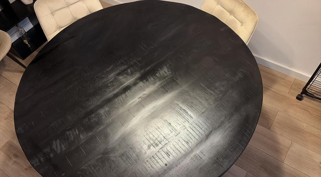 Ronde mangohouten eettafel met ijzeren poten - 130 cm, Ophalen, Gebruikt, 100 tot 150 cm, Rond