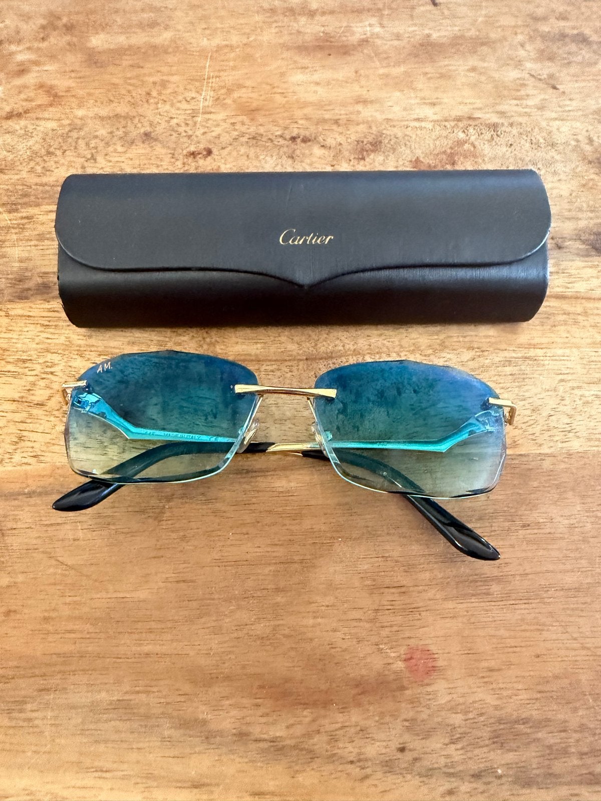 Cartier Zonnebril met Diamond Cut glazen, Overige merken, Zonnebril, Blauw, Ophalen of Verzenden