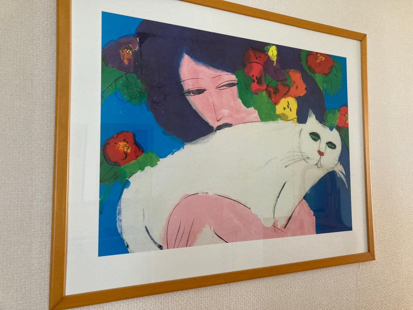 Ingelijste poster Wallase Ting - Vrouw met kat, Ophalen, Figuren, Papier/karton, Ingelijst