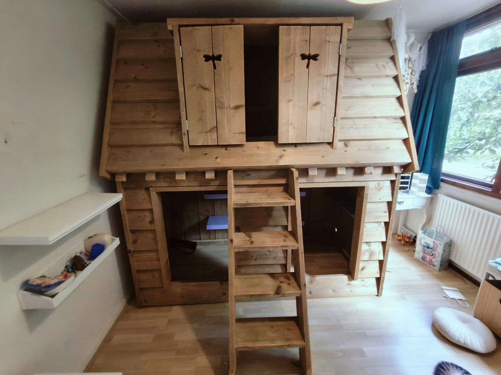 Stevig houten huisbed/hoogslaper voor kinderkamer, Gebruikt, Hoogslaper, Eenpersoons, Ophalen of Verzenden