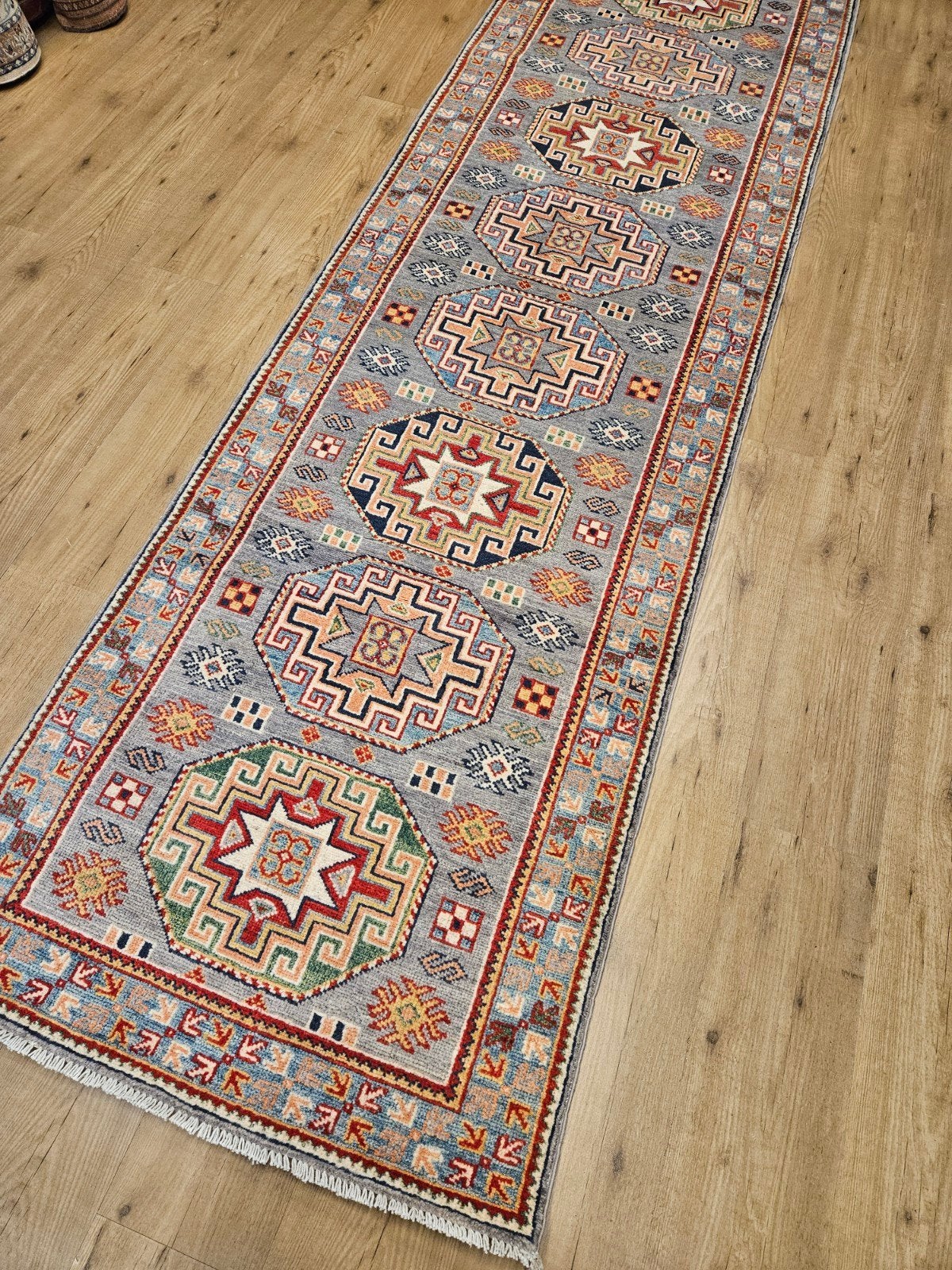 Vintage handgeknoopt oosters tapijt loper kazak 300x87, Info@SlatsAntiek.nl, Crème, Perzisch, Vof Slats Antiek