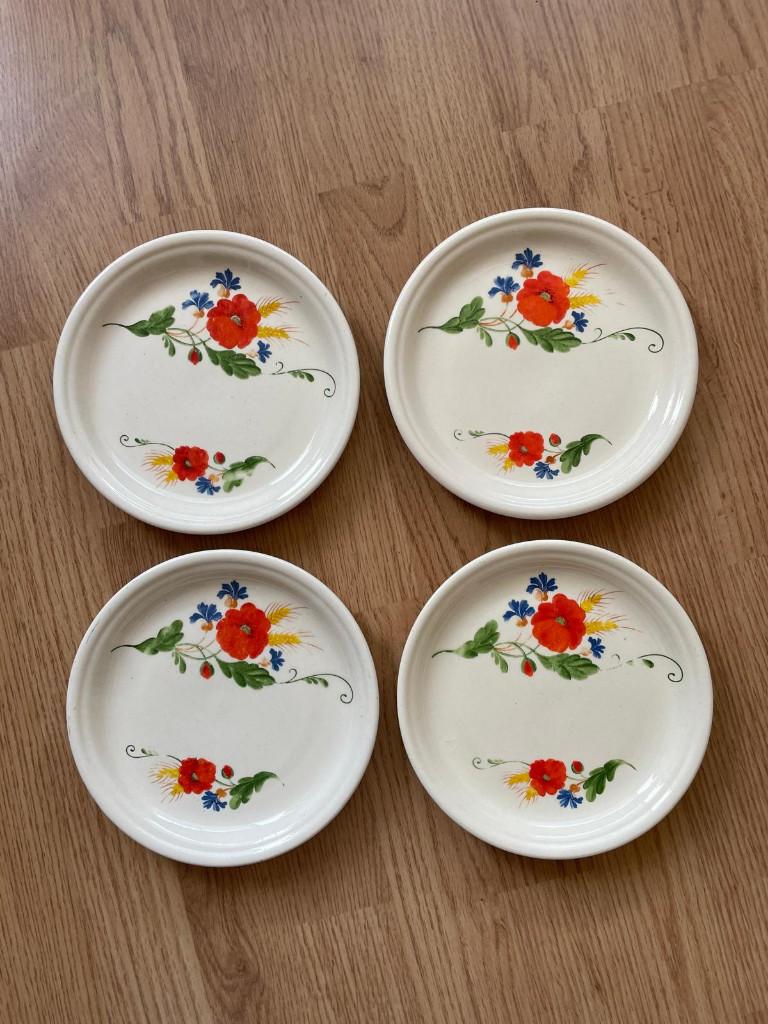 4 vintage bordjes - DDR keramiek - klaproos motief, Ophalen of Verzenden, Zo goed als nieuw