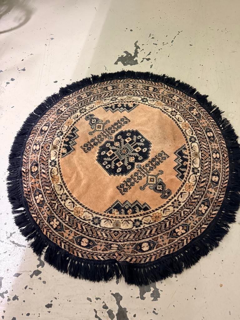 Rond wollen kleed met uniek patroon - 160 cm diameter, Ophalen, Gebruikt, Bruin, 150 tot 200 cm