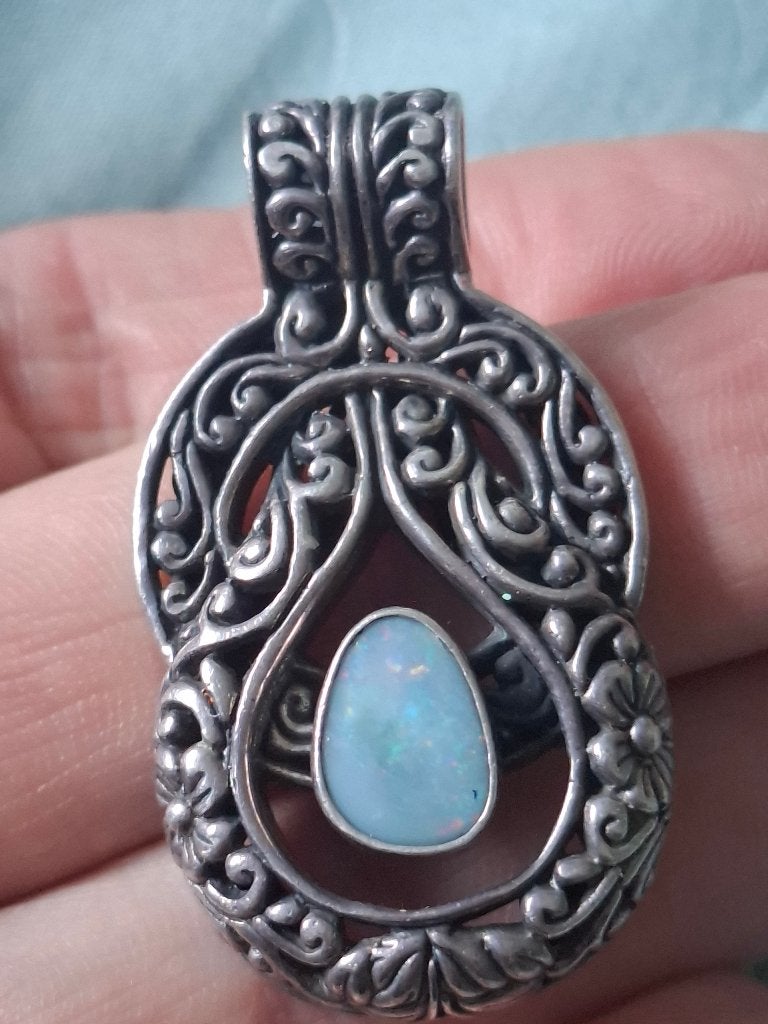Zilveren vintage hanger met opaal, Ophalen of Verzenden, Zo goed als nieuw, Overige kleuren, Overige materialen