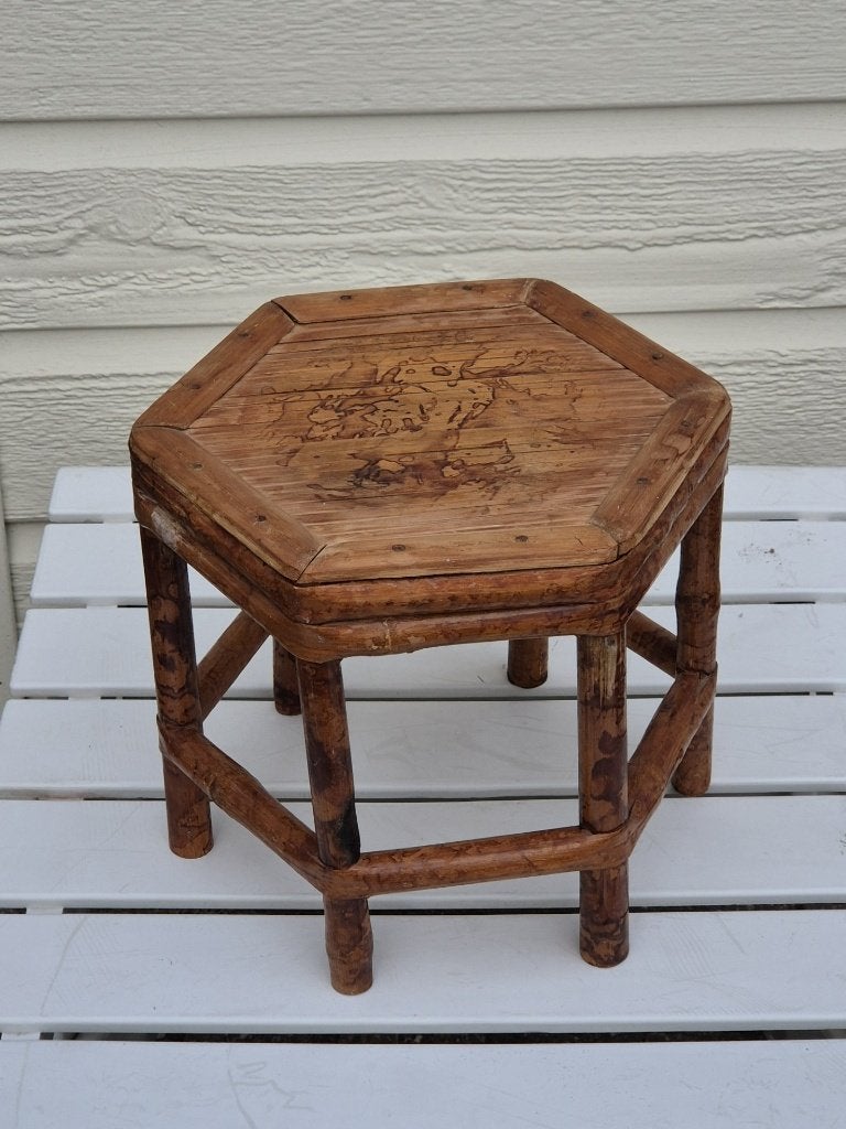 Vintage - Bijzettafeltje - Plantentafeltje - Chinees -Bamboe, Minder dan 55 cm, Gebruikt, Ophalen of Verzenden, Overige materialen