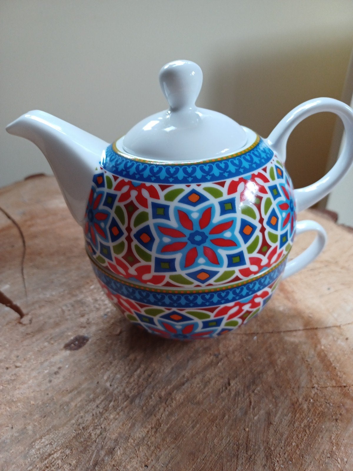 Theepot met kopje  Kleurrijk Marokkaans patroon, Keramiek, Nieuw, Ophalen of Verzenden, Overige stijlen
