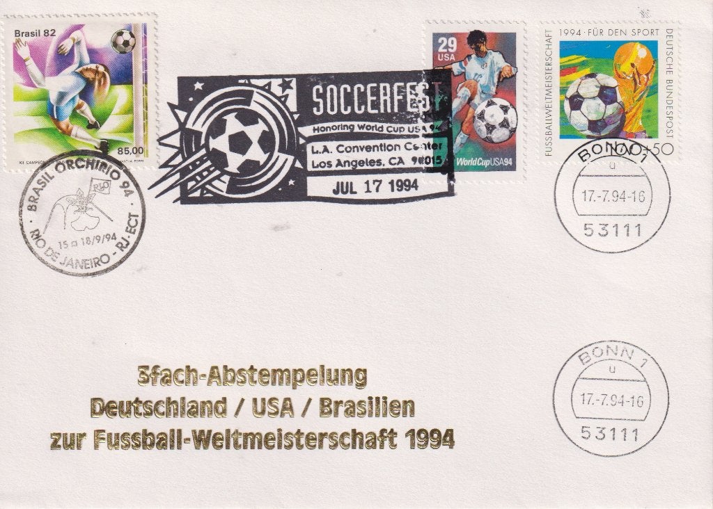 Amerika Brazilie Duitsland 1994 WK Voetbal 3x Afgestempeld, Verzenden, Envelop