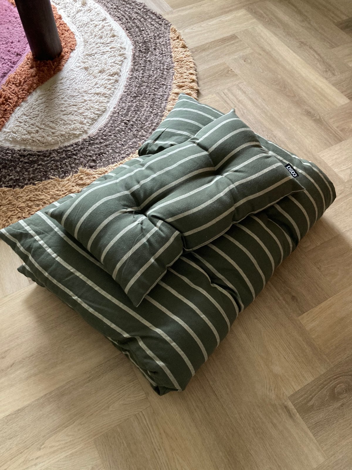 Palletkussen met rugkussen groen gestreept/ set 2, Tuin en Terras, Tuinmeubel-accessoires, Ophalen of Verzenden, Gebruikt