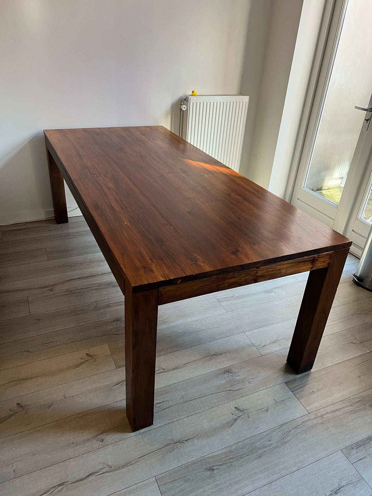 Vintage massieve houten eettafel 220x100 cm, Ophalen, Gebruikt, 100 tot 150 cm, 200 cm of meer