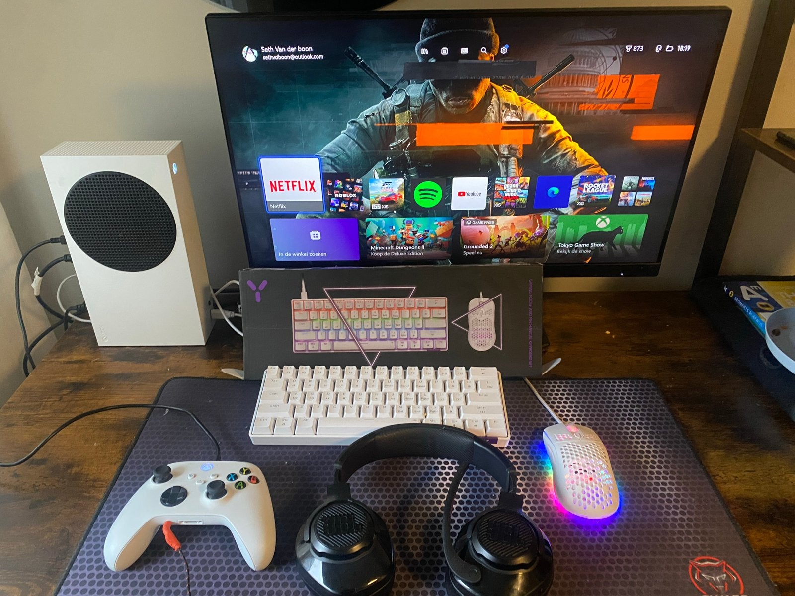 Xbox Series S met 180Hz monitor, toetsenbord en muis, Ophalen of Verzenden, Zo goed als nieuw, Xbox Series S