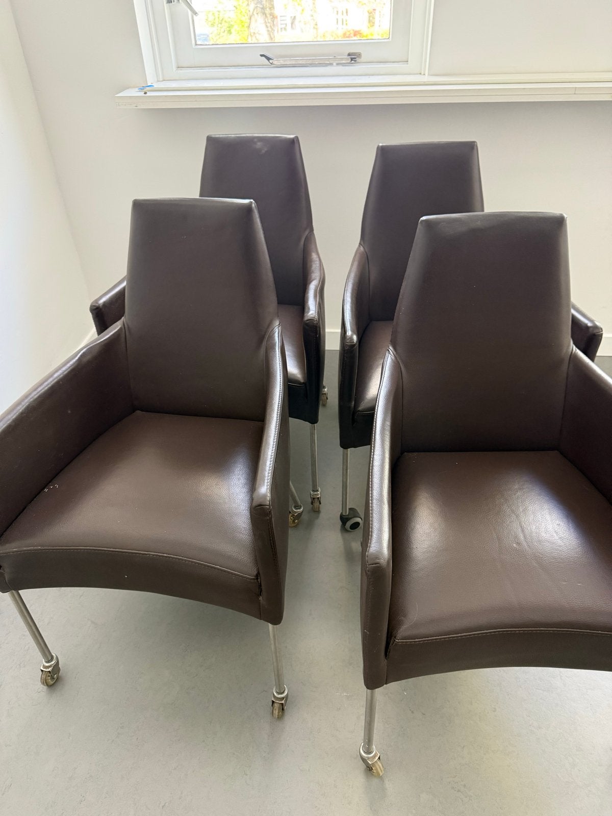 4x Bert Plantagie Eetkamerstoelen – Bruin Leer, Ophalen, Gebruikt, Bruin, Leer