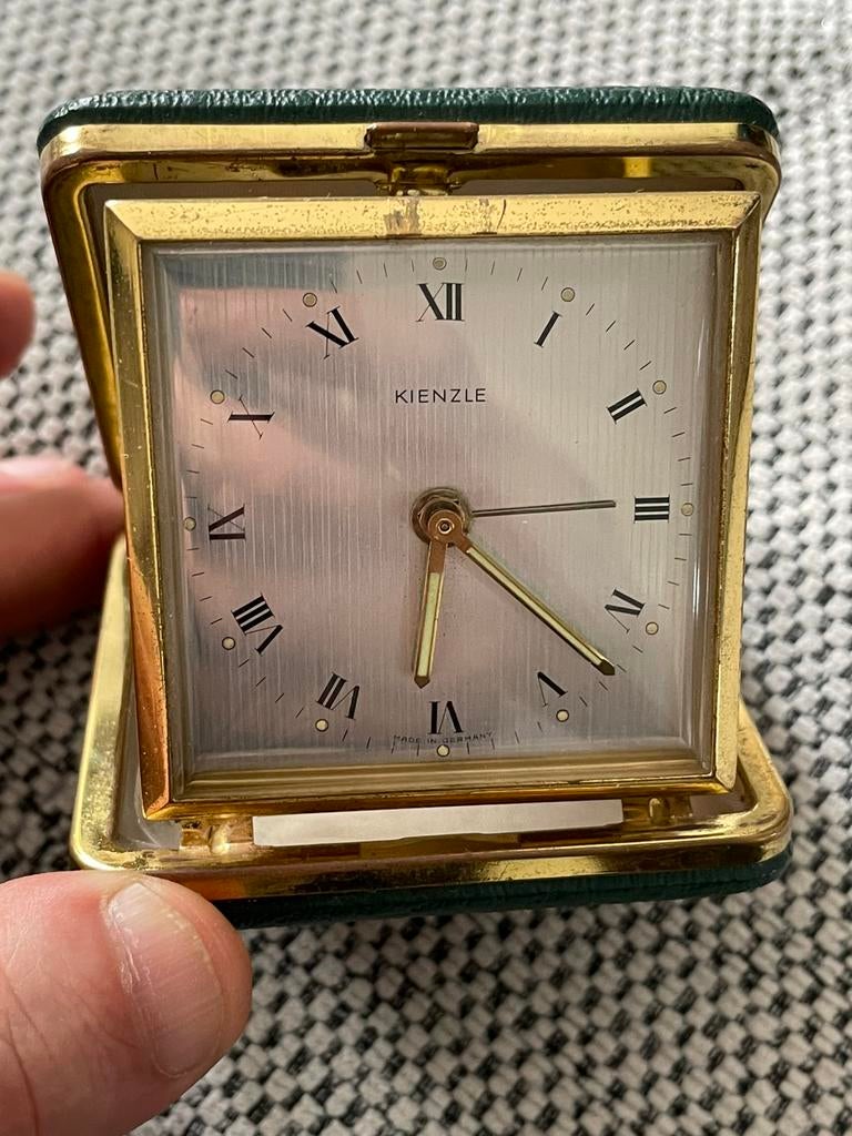 Vintage Kienzle Reiswekker in Groene Leren Etui, Ophalen of Verzenden, Zo goed als nieuw
