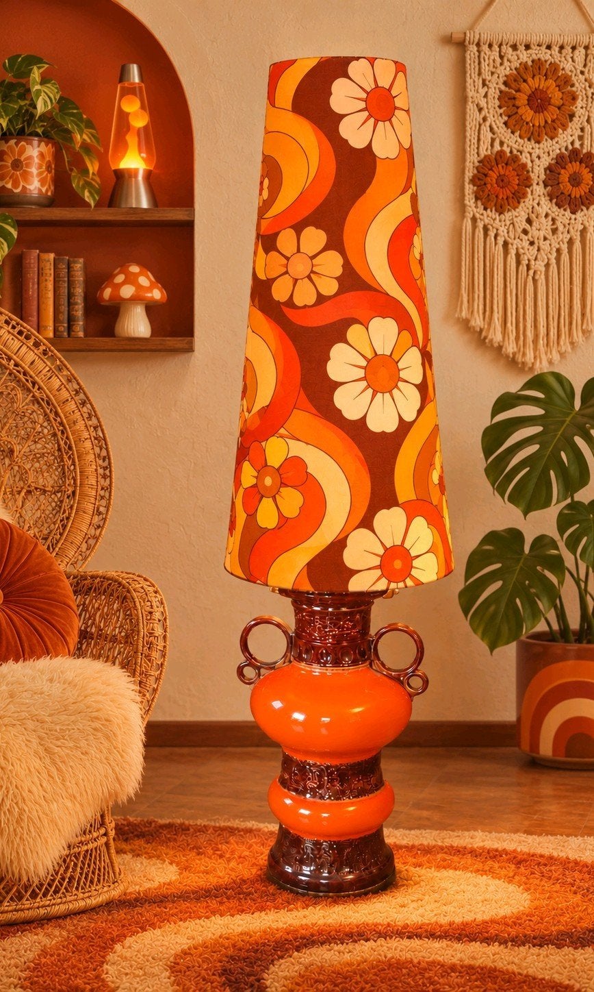 Vintage west-duitse meramieken vloerlamp Jaren '70, Ophalen, Vintage, Jaren '70, Retro, Textiel, E27 (groot)