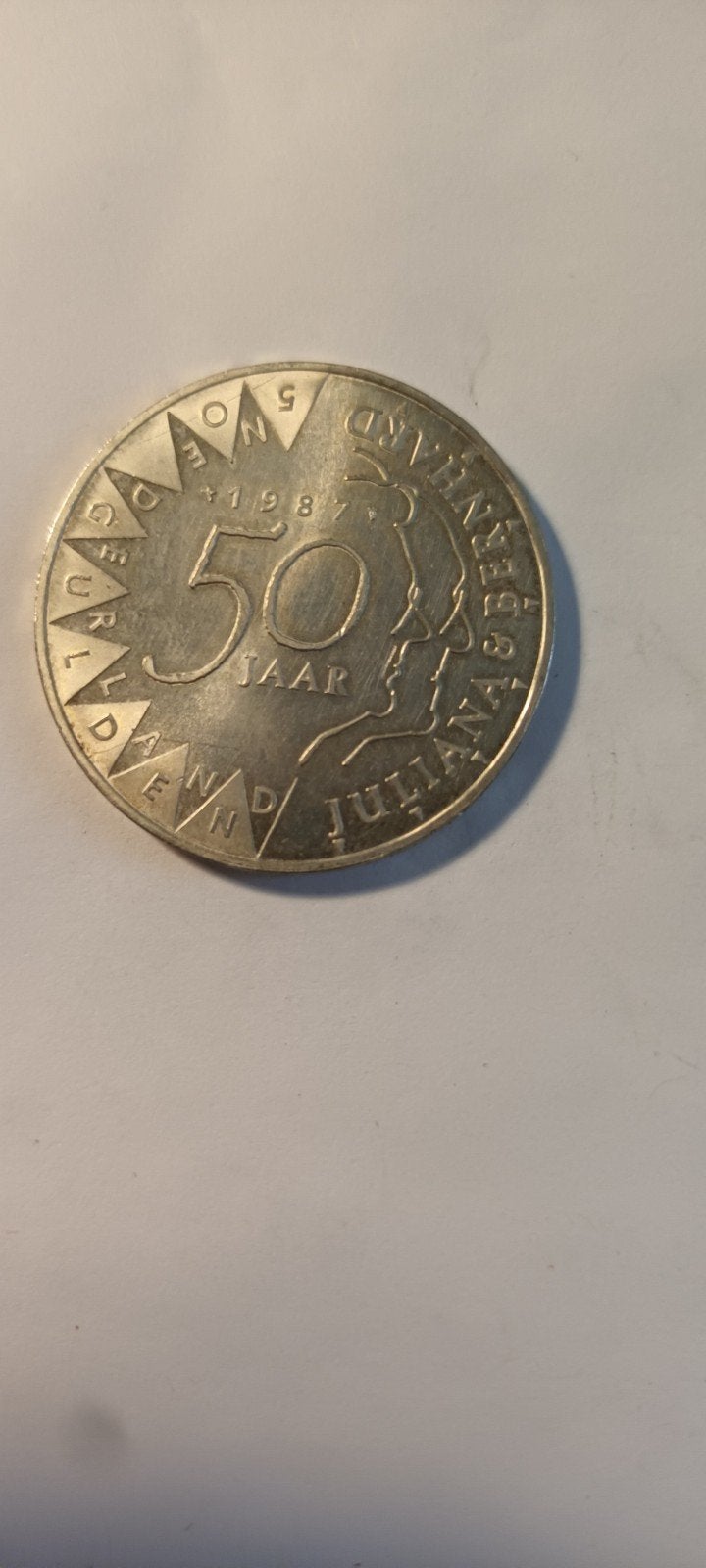 50 Gulden Juliana 1987 - Zilveren Herdenkingsmunt, Koningin Juliana, Zilver, Ophalen of Verzenden, Losse munt