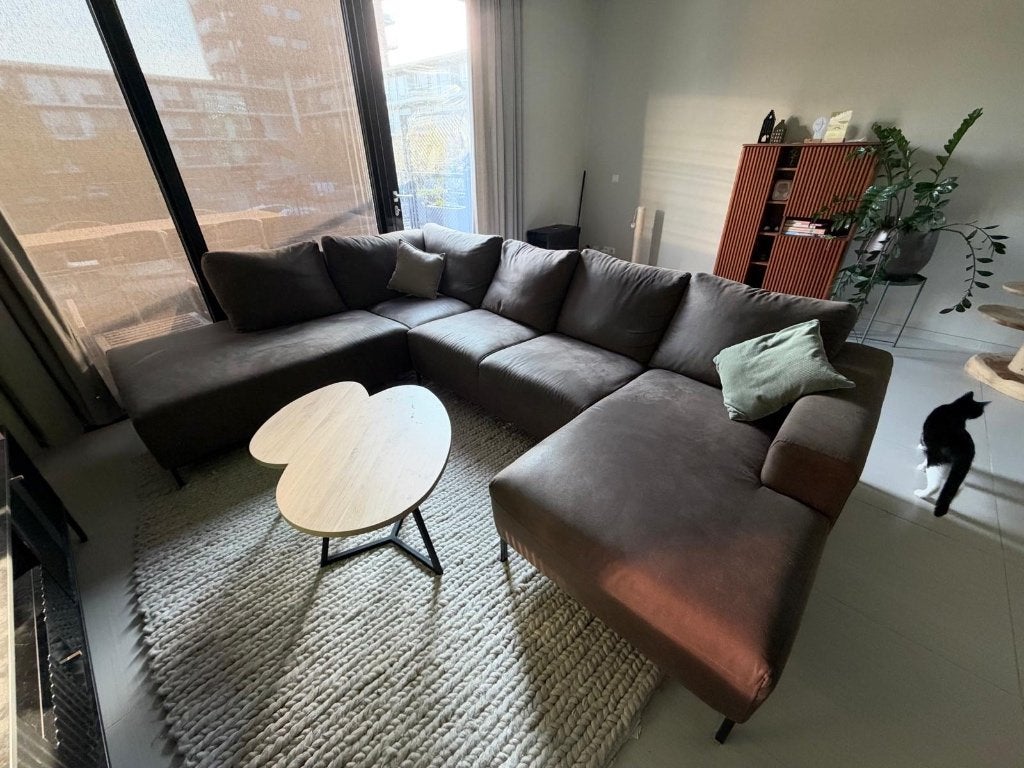 Ruime U bank van Microleer, Gebruikt, Hoekbank, 300 cm of meer, Leer