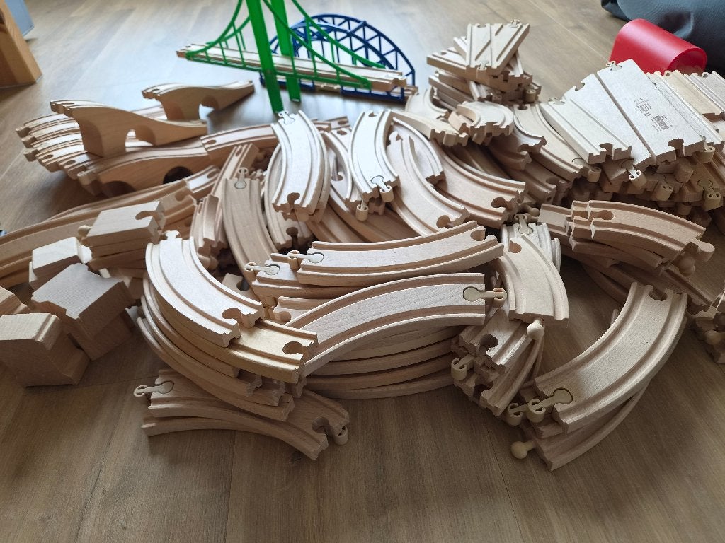 Houten treinbaan, Kinderen en Baby's, Speelgoed | Houten speelgoed, Ophalen, Gebruikt, Overige typen